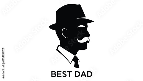 A black and white image of a man with a mustache and hat isolated on white background, Vector