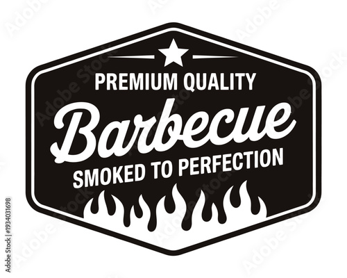 A black and white emblem promoting premium quality barbecue and smoked meats