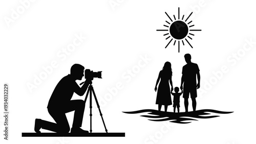 A photographer captures a family moment in the sun isolated on white background, Vector
