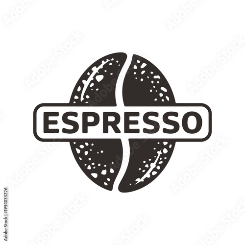 A black and white graphic of coffee beans and the word espresso