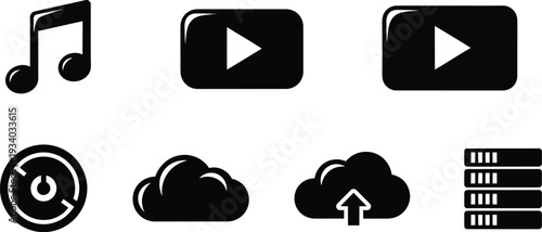 Modern media and cloud storage icons for digital workflow