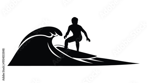 A surfer rides a wave on a sunny day isolated on white background, Vector
