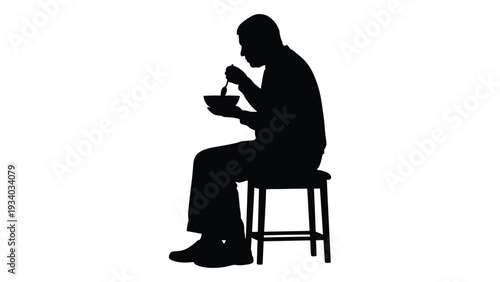 A person sitting on a stool eating a meal isolated on white background, Vector