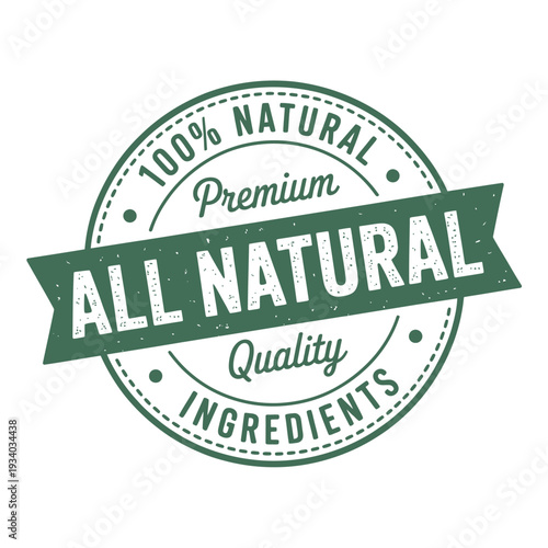 A circular badge proclaiming 100 natural and premium quality ingredients