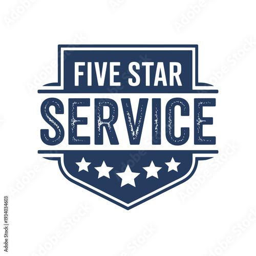 A navy blue badge proclaims five star service with prominent stars