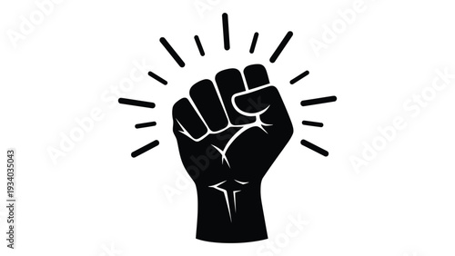 A black fist raised in solidarity with white lines isolated on white background, Vector