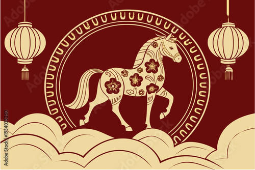 Zodiac Sign for Year of Horse, Vietnamese New Year (Translation : Happy new year )