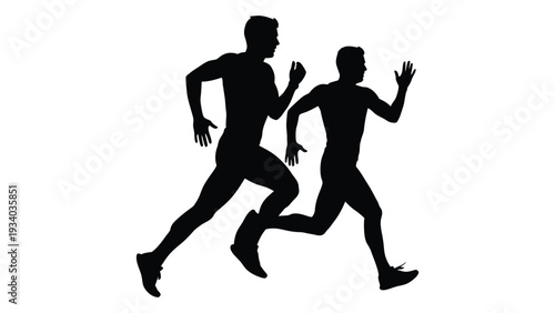 Two men running in a competitive sprint isolated on white background, Vector