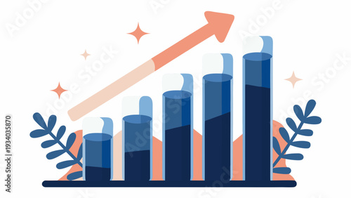 Increasing business growth chart with rising arrow and plants