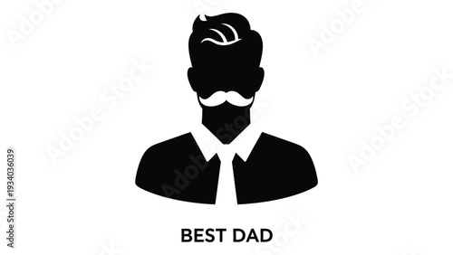 A black silhouette of a man with a mustache and the words best dad isolated on white background, Vector