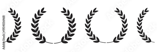 Four Black Laurel Wreaths Arranged in a Row on White Background