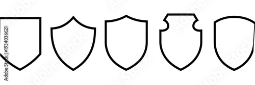 Four Different Shield Shapes in Black and White Line outline