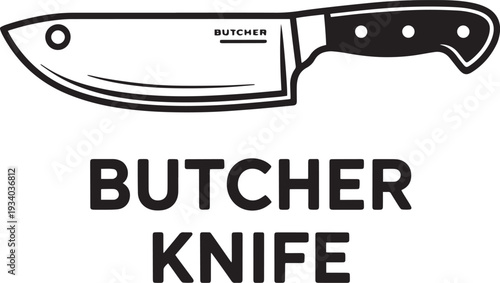 Simple black and white butcher knife illustration isolated on transparent background