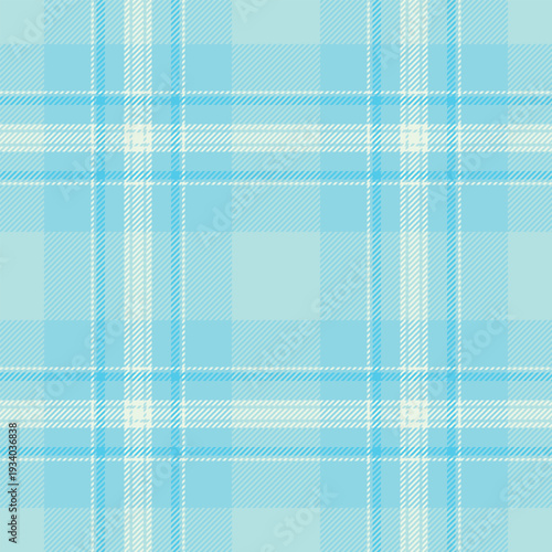 Cozy plaid tartan texture, picnic blanket vector seamless check. Pano pattern textile background fabric in cyan and teal colors.