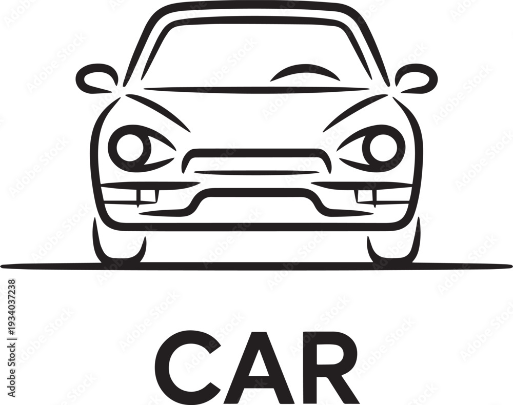 Obraz premium Simple black and white line art illustration of a classic car isolated on transparent background