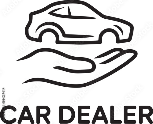 Simple black line art illustration of a car dealer logo isolated on transparent background