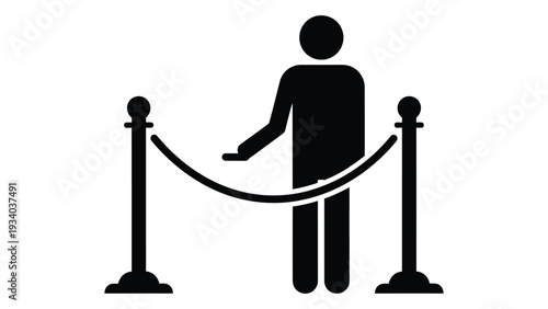 A person standing behind a velvet rope barrier isolated on white background, Vector
