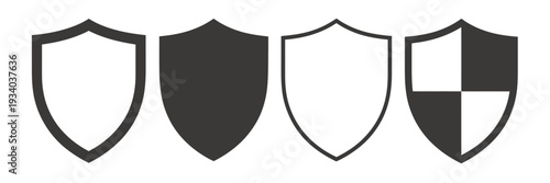 Four Minimalist Shield in Black and White outline 1