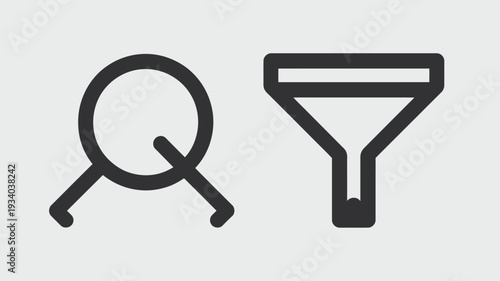 Magnifying glass and funnel on a white background black search