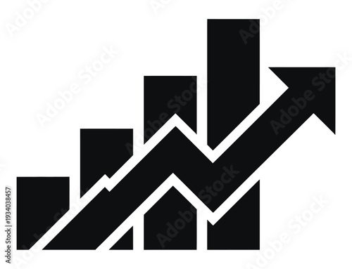 Minimal black and white with upward trending arrow and geometric shapes