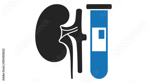 Medical logo featuring a kidney and test tube isolated on white background, Vector