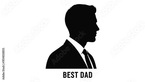 A black silhouette of a man in a suit with best dad text isolated on white background, Vector