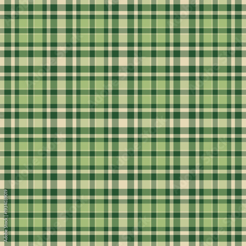 Hunter seamless check plaid, difficult texture textile pattern. Customized fabric vector tartan background in green and pastel colors.