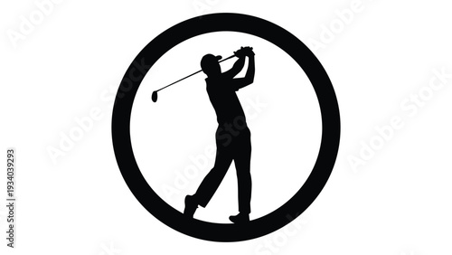 A black silhouette of a golfer in a circle isolated on white background, Vector