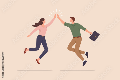 Happy people high five jump