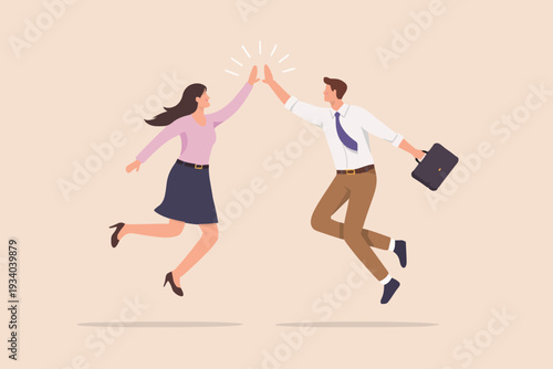 Happy people giving high five