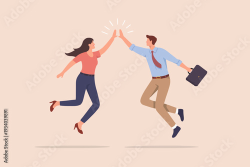 Happy People High Five Jump