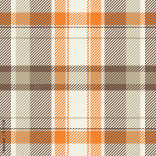 Pyjamas pattern plaid vector, checker texture fabric check. Duvet cover seamless background tartan textile in orange and white colors.