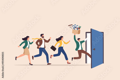 People Running Through Doorway