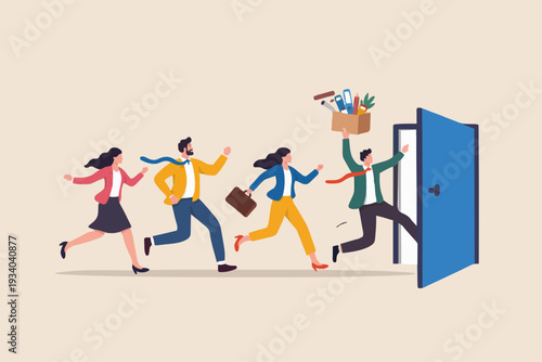People Leaving Office Door