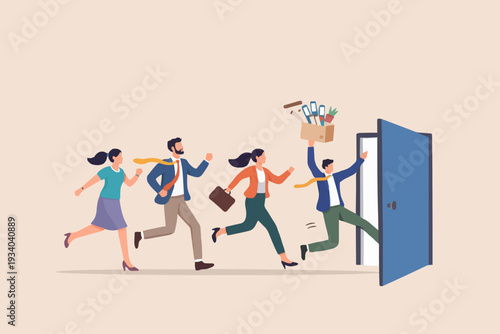 People Leaving Office Door