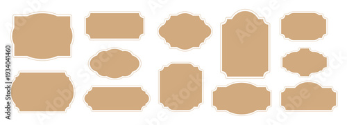 Vintage label set, elegant art deco frame, banner. Classic tags for handmade branding and rustic packaging. Sale sticker, certificate retro emblem 