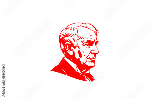 Thomas Edison Lightbulb Profile Silhouette, Inventor and Engineering Vector Sticker, Historical Innovation and STEM Illustration