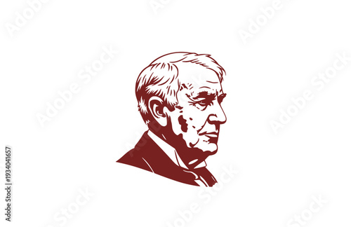 Thomas Edison Lightbulb Profile Silhouette, Inventor and Engineering Vector Sticker, Historical Innovation and STEM Illustration