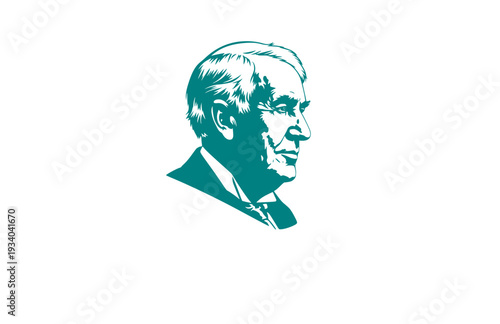 Thomas Edison Lightbulb Profile Silhouette, Inventor and Engineering Vector Sticker, Historical Innovation and STEM Illustration