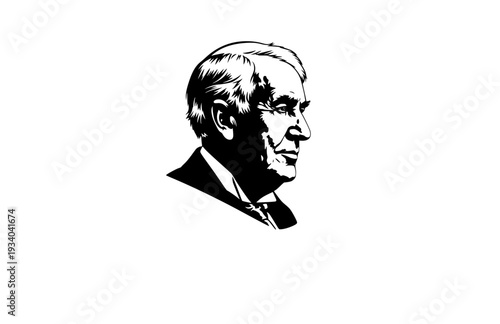 Thomas Edison Lightbulb Profile Silhouette, Inventor and Engineering Vector Sticker, Historical Innovation and STEM Illustration