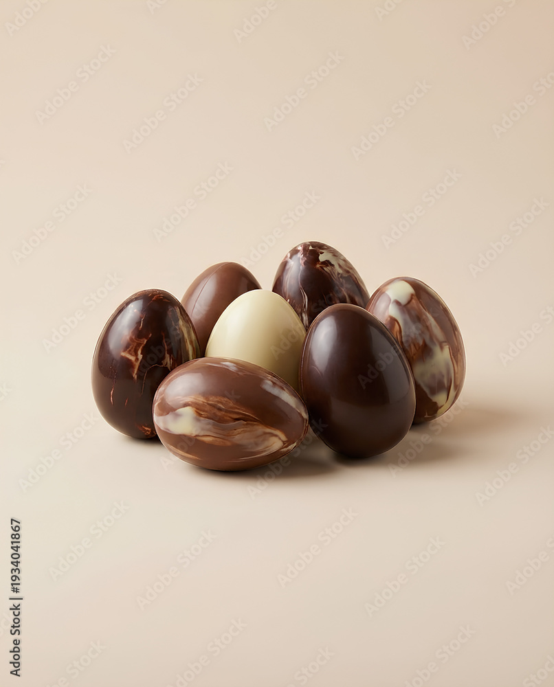 Obraz premium Assorted Chocolate Easter Eggs on Neutral Background