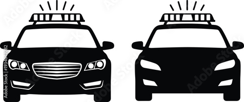 Police cars emergency law enforcement silhouettes illustration vector security transport graphics, patrol design concept, black and white creative art collection