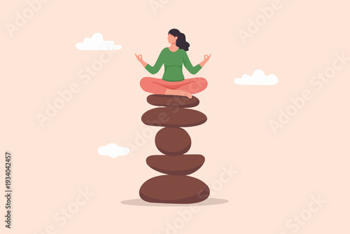Woman Meditating On Stones
