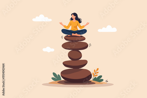 Woman Meditating On Stones