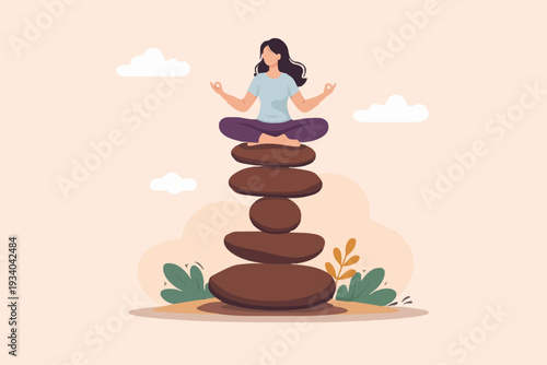 Woman Meditating On Stones
