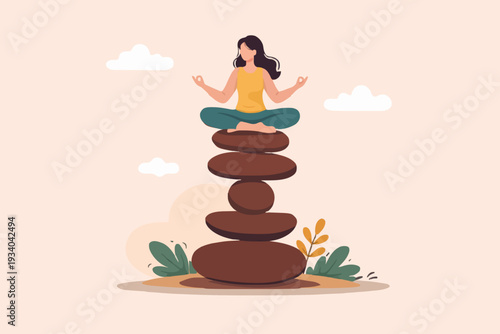 Woman Meditating With Stones