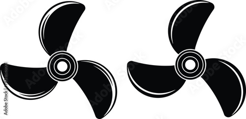 Propellers aviation marine silhouettes illustration vector mechanical engineering rotation graphics, industrial design concept, black and white creative art collection