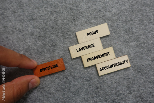Hand holding discipline word near other business concepts