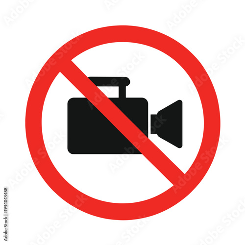 No video recording allowed prohibition sign with camcorder icon inside red circle diagonal line vector privacy restriction symbol design