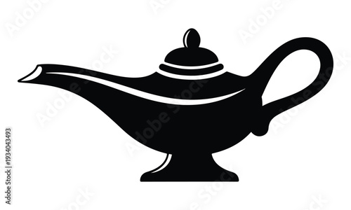 Genie Lamp Silhouette Vector Icon on White Background